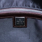 FENDI Tote Bag Nylon Leather Black Dark Brown Silver88189