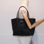 FENDI Tote Bag Nylon Leather Black Dark Brown Silver88189
