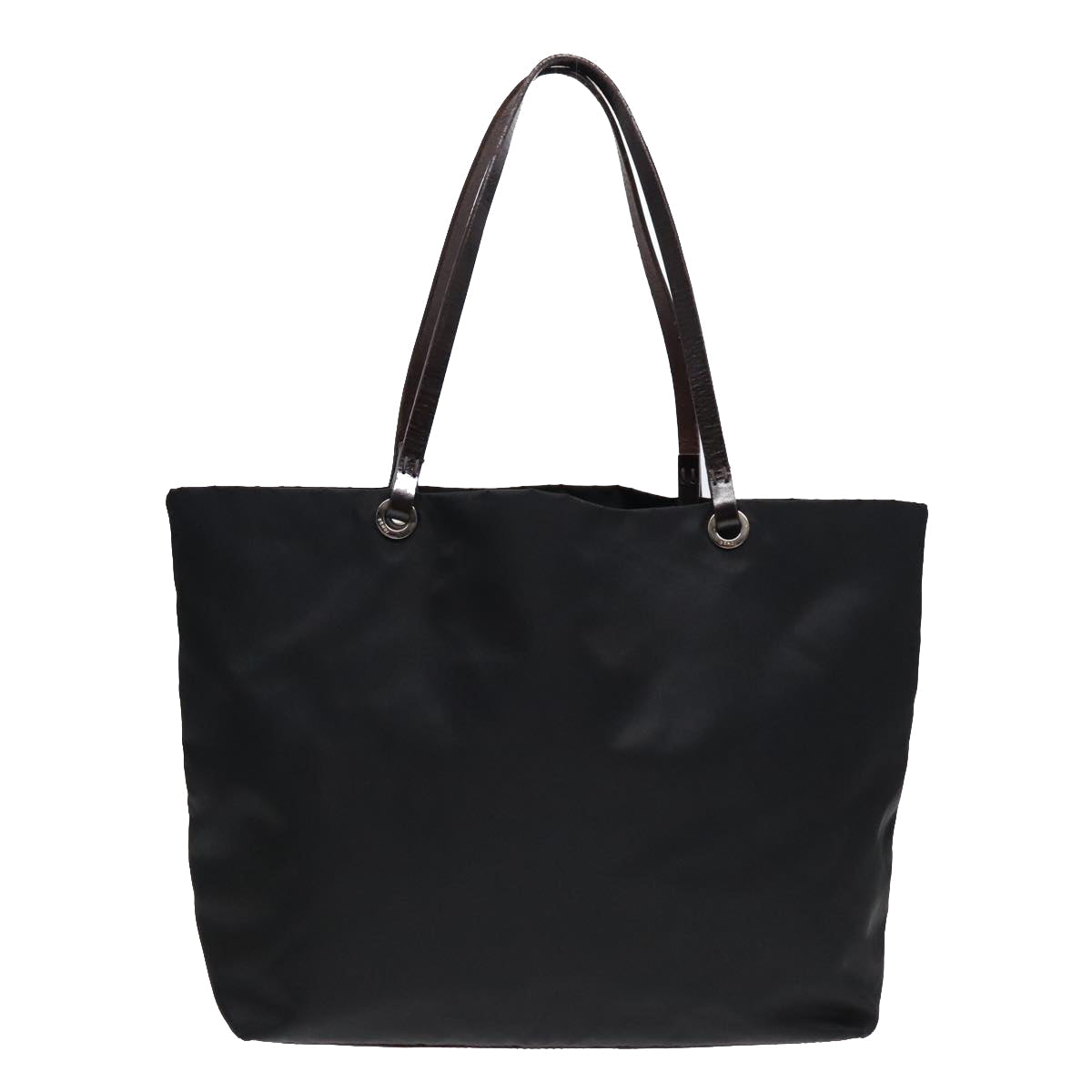 FENDI Tote Bag Nylon Leather Black Dark Brown Silver88189