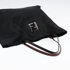 FENDI Tote Bag Nylon Leather Black Dark Brown Silver88189