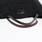 FENDI Tote Bag Nylon Leather Black Dark Brown Silver88189