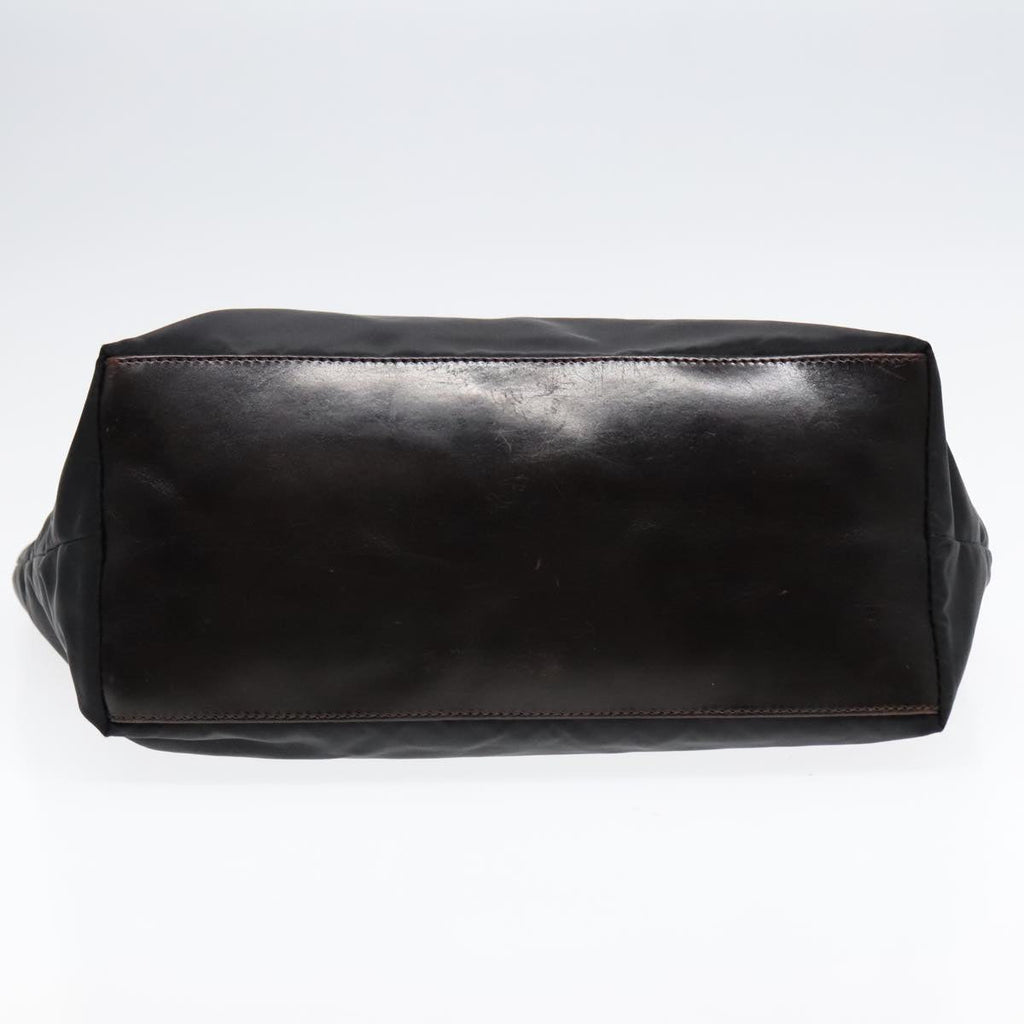 FENDI Tote Bag Nylon Leather Black Dark Brown Silver88189