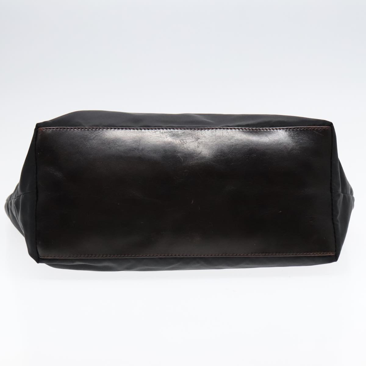FENDI Tote Bag Nylon Leather Black Dark Brown Silver88189