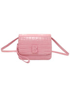Balenciaga Pink crocodile embossed calfskin B small shoulder bag