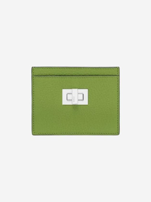 Fendi Peekaboo Selleria Leather Business Card Wallet Green