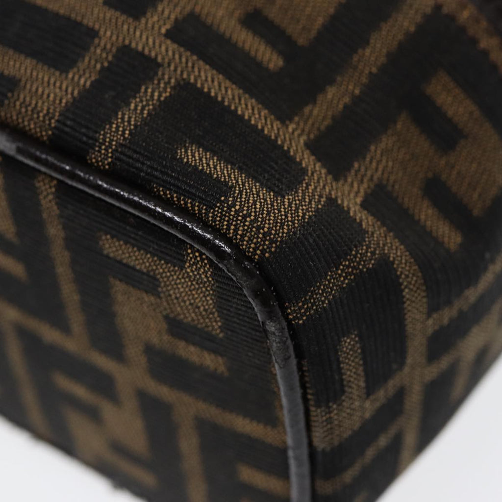 FENDI Zucca Canvas Vanity Hand Bag Brown Black Silver88313