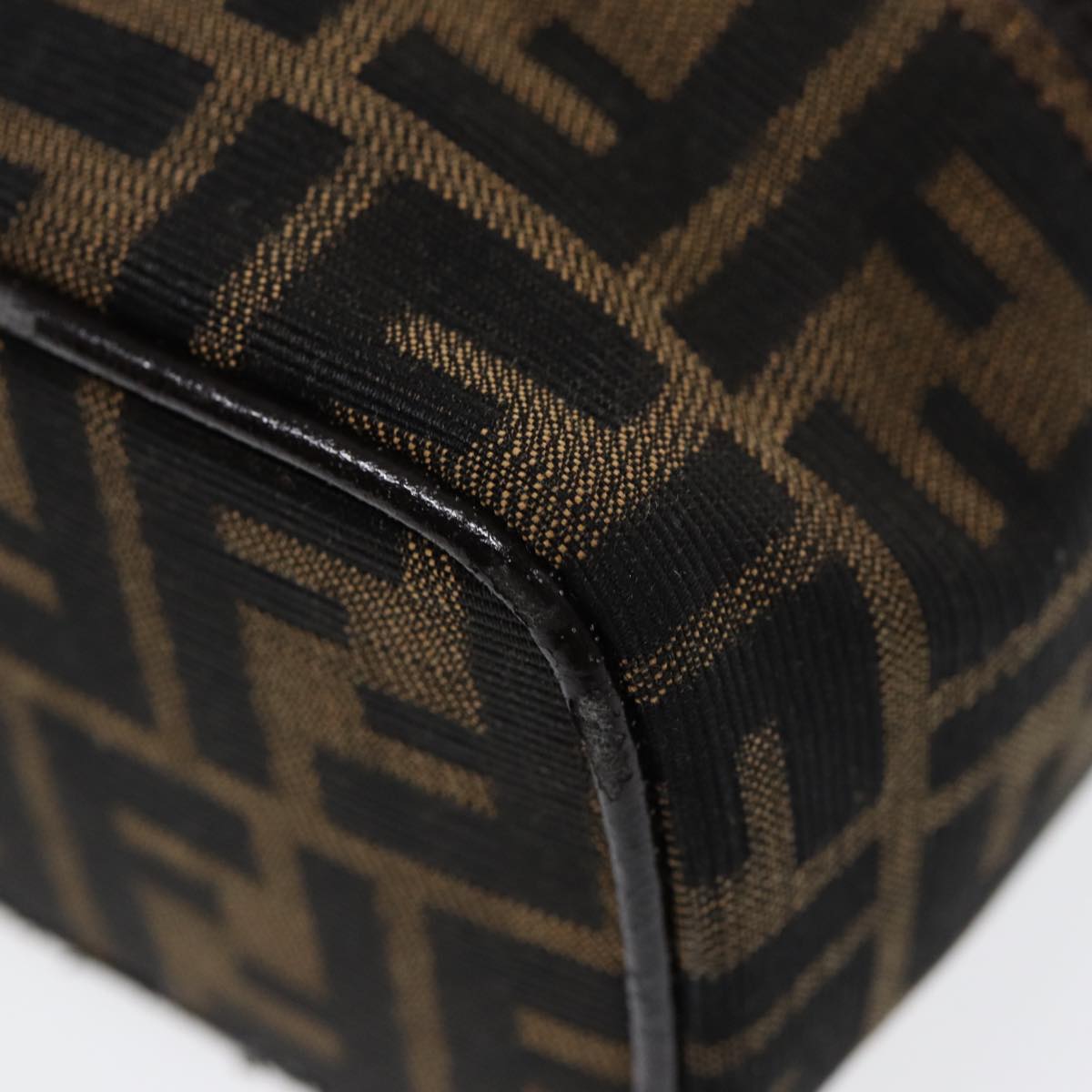 FENDI Zucca Canvas Vanity Hand Bag Brown Black Silver88313