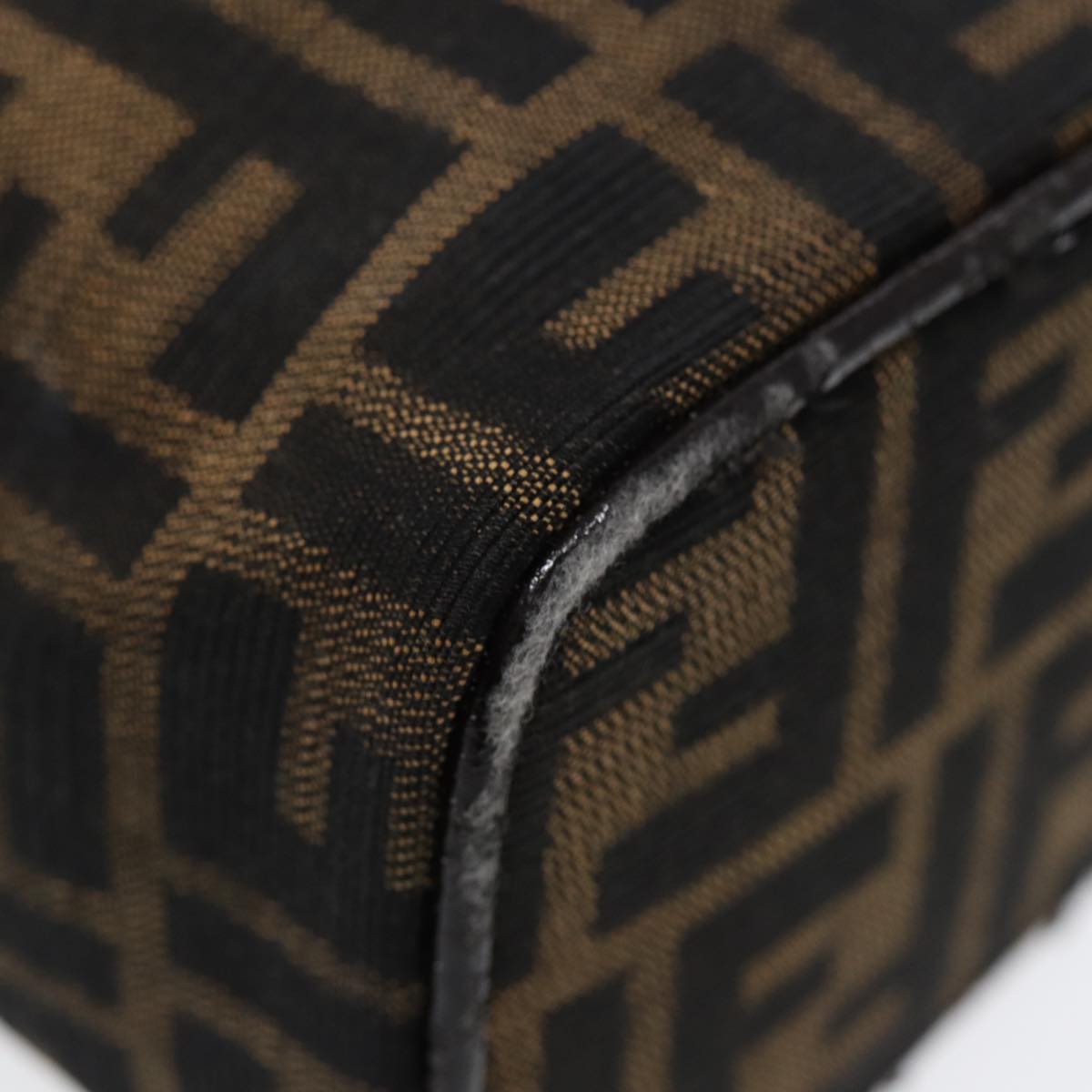 FENDI Zucca Canvas Vanity Hand Bag Brown Black Silver88313