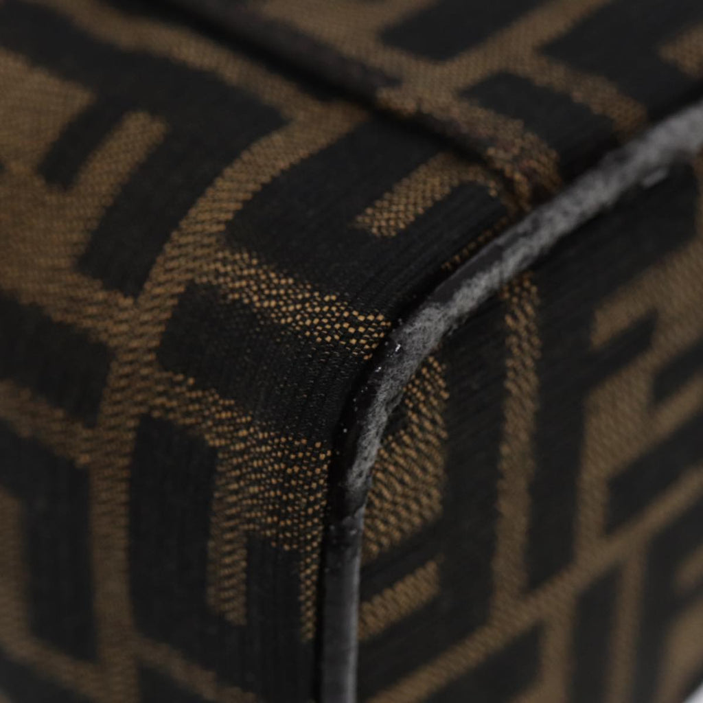 FENDI Zucca Canvas Vanity Hand Bag Brown Black Silver88313