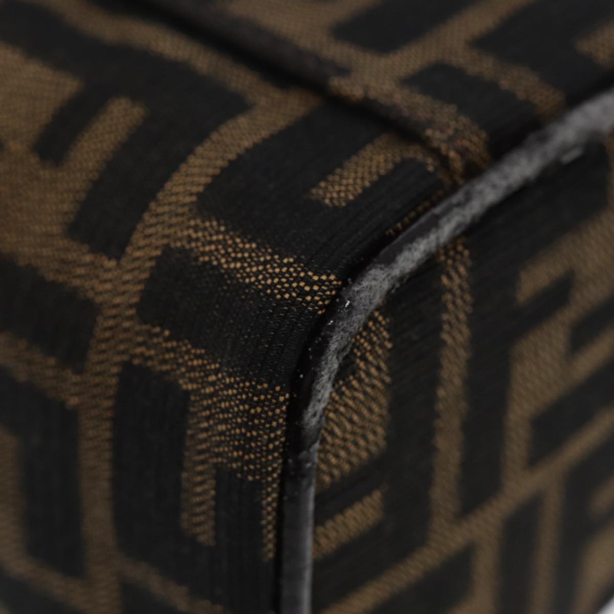 FENDI Zucca Canvas Vanity Hand Bag Brown Black Silver88313