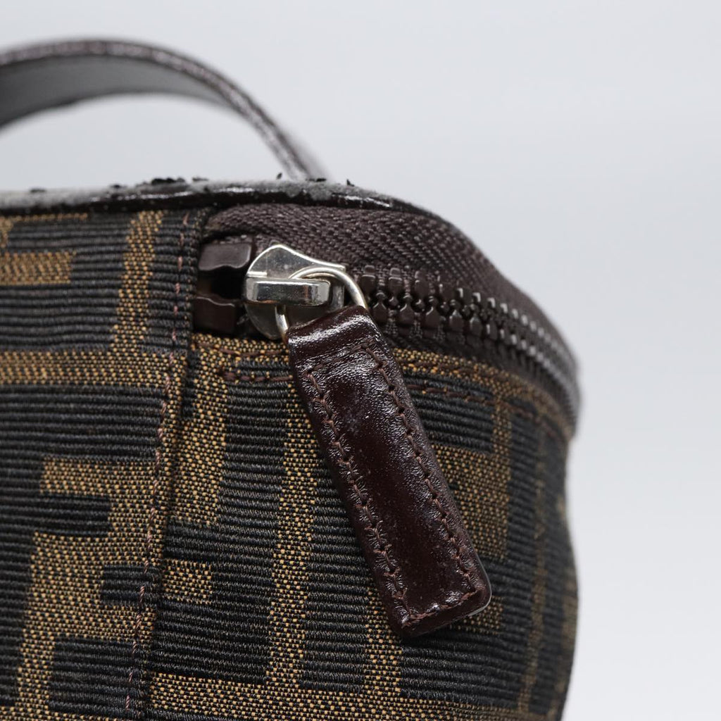 FENDI Zucca Canvas Vanity Hand Bag Brown Black Silver88313