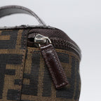 FENDI Zucca Canvas Vanity Hand Bag Brown Black Silver88313