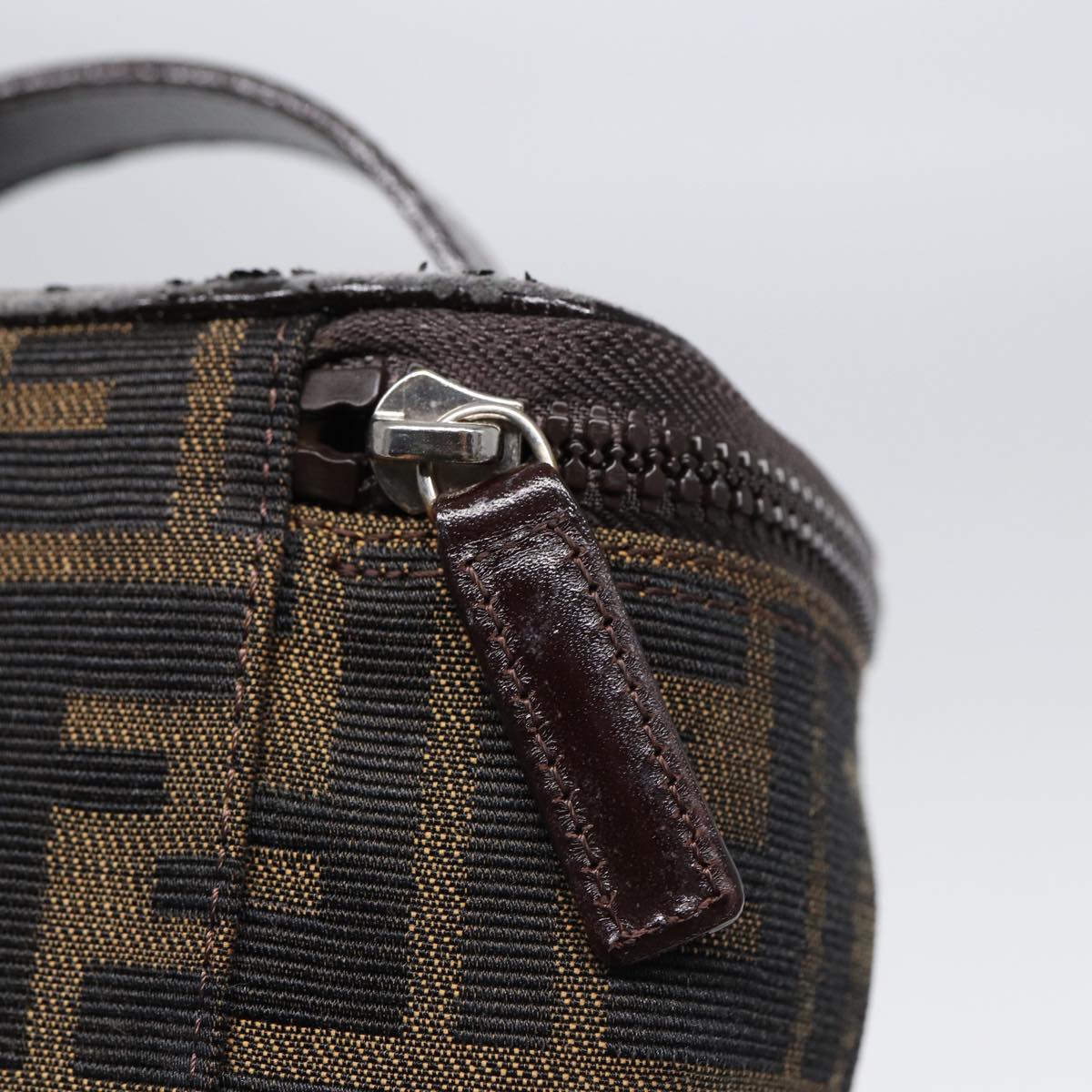 FENDI Zucca Canvas Vanity Hand Bag Brown Black Silver88313