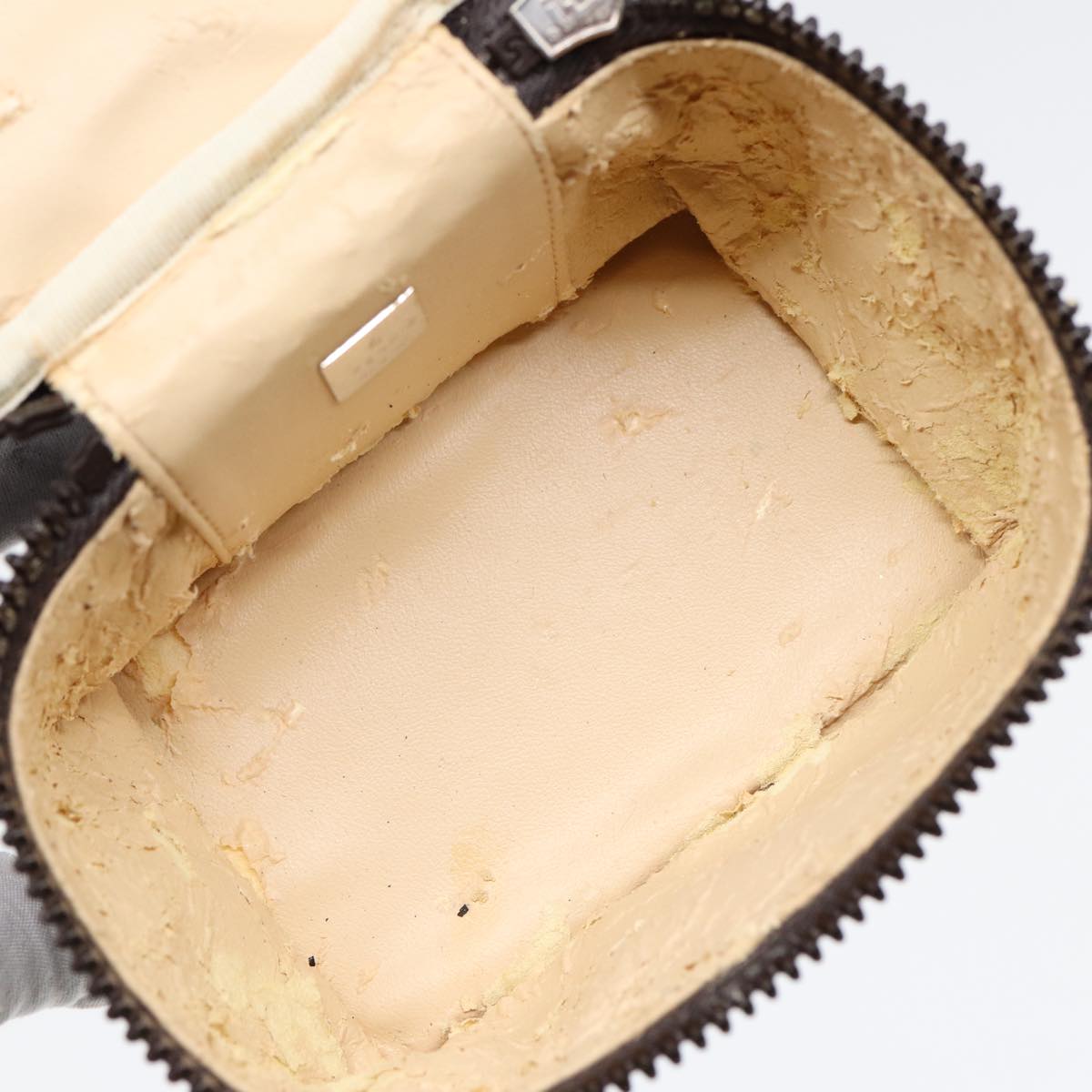 FENDI Zucca Canvas Vanity Hand Bag Brown Black Silver88313