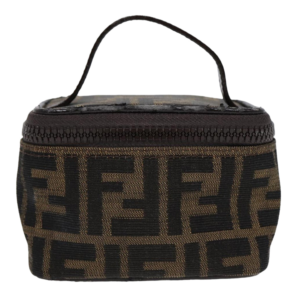 FENDI Zucca Canvas Vanity Hand Bag Brown Black Silver88313