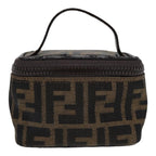 FENDI Zucca Canvas Vanity Hand Bag Brown Black Silver88313
