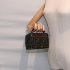 FENDI Zucca Canvas Vanity Hand Bag Brown Black Silver88313