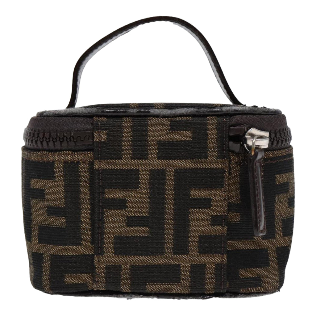FENDI Zucca Canvas Vanity Hand Bag Brown Black Silver88313