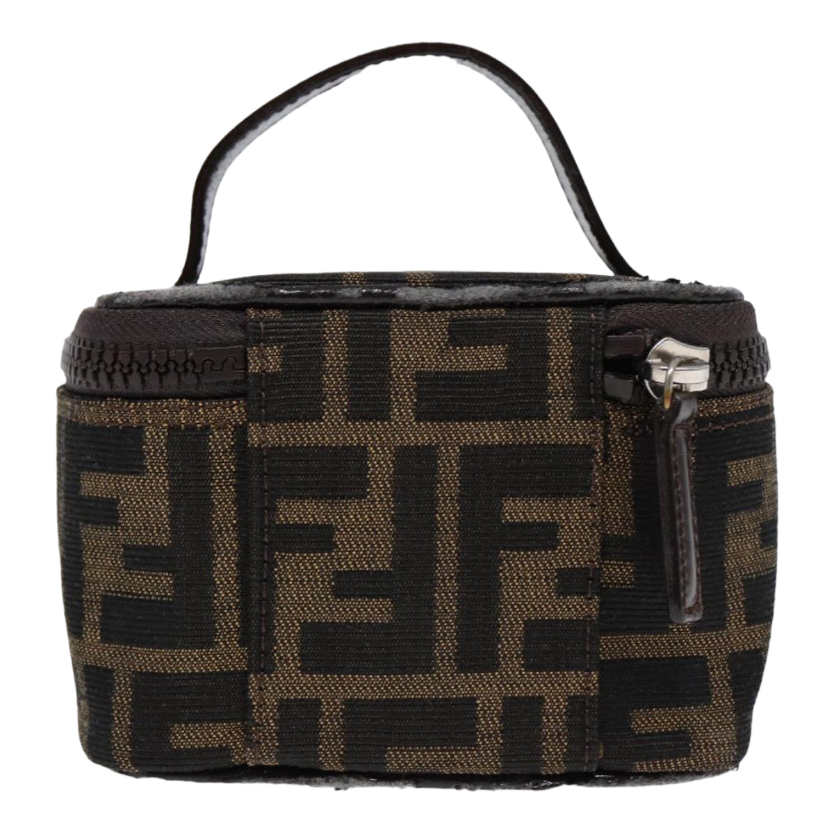 FENDI Zucca Canvas Vanity Hand Bag Brown Black Silver88313