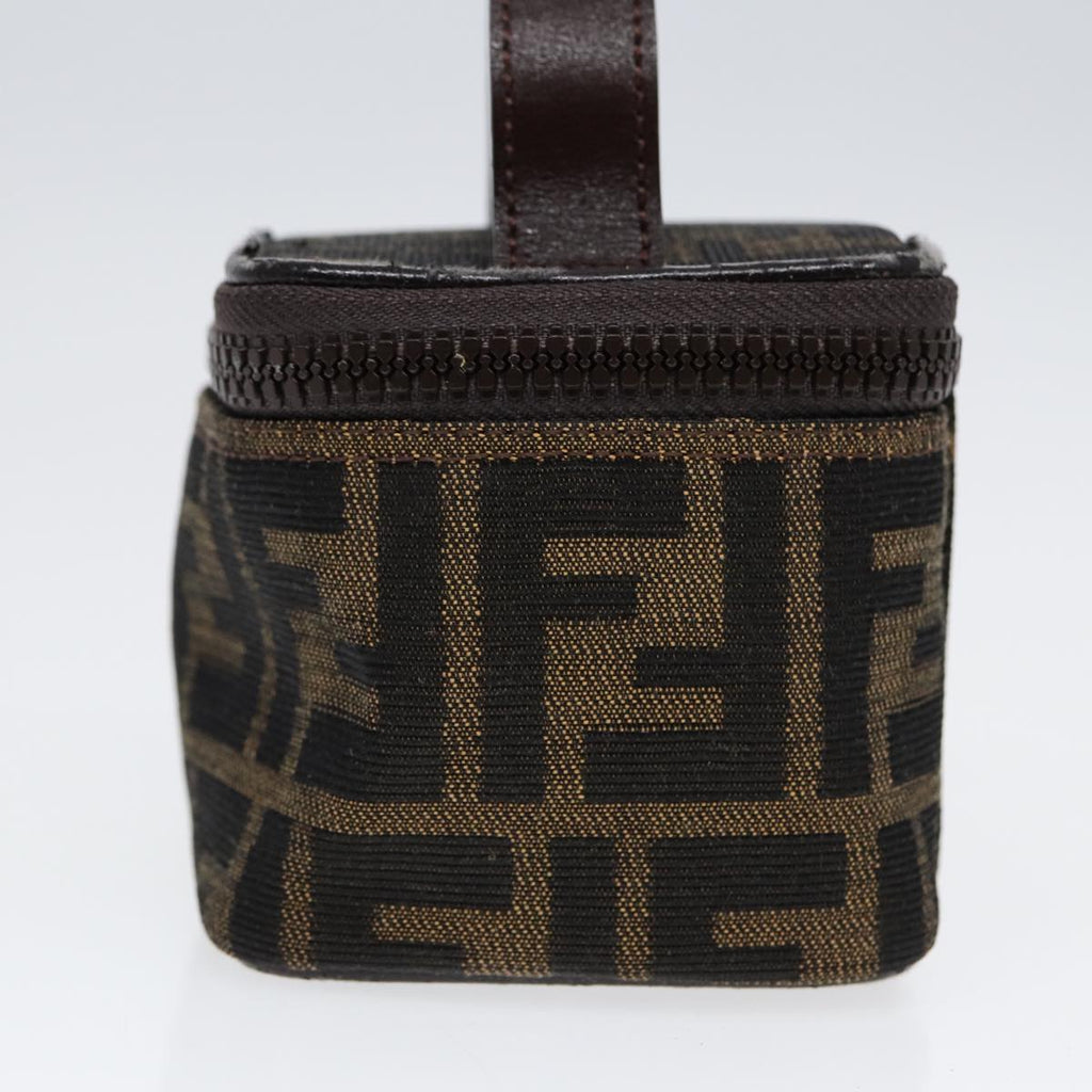 FENDI Zucca Canvas Vanity Hand Bag Brown Black Silver88313