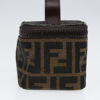 FENDI Zucca Canvas Vanity Hand Bag Brown Black Silver88313