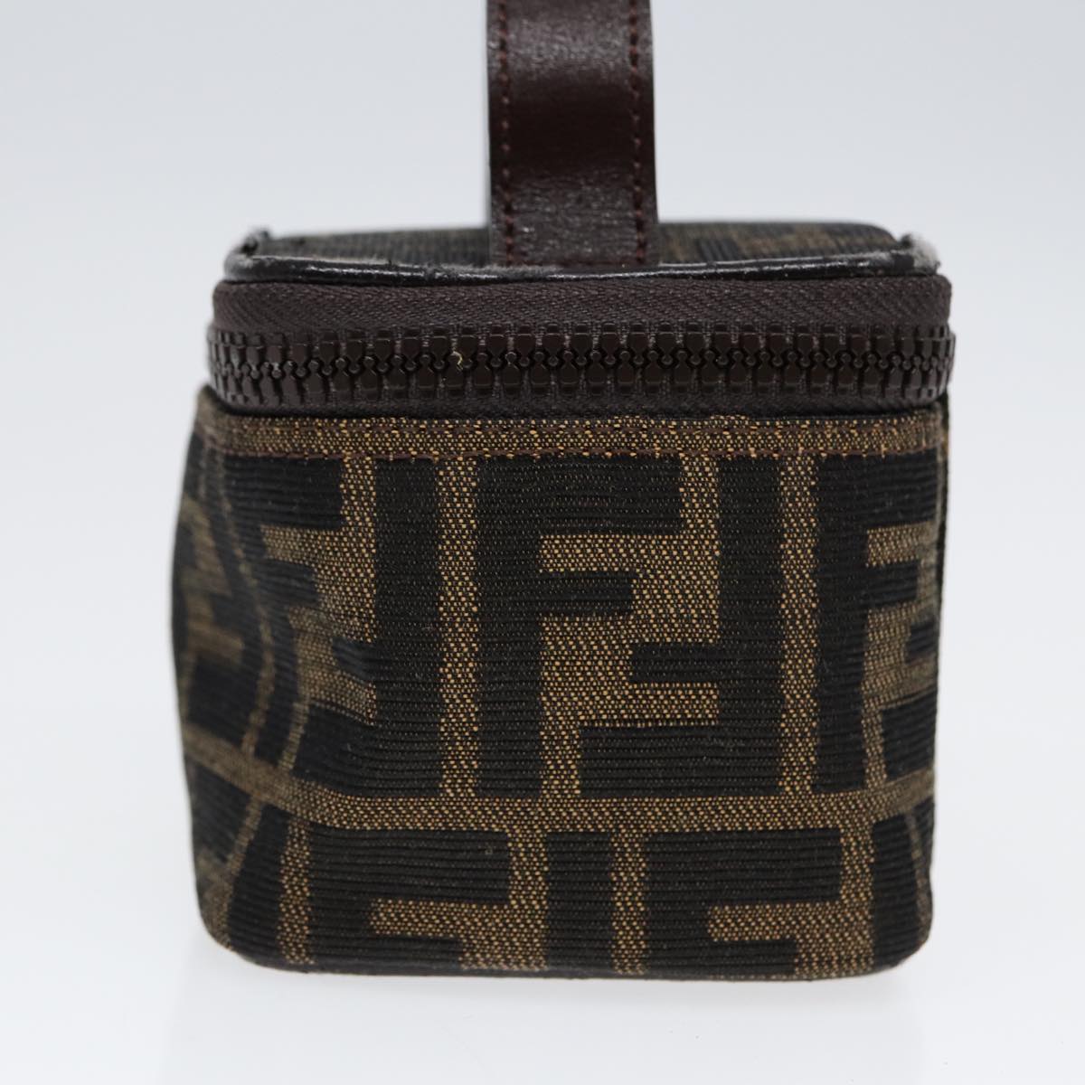 FENDI Zucca Canvas Vanity Hand Bag Brown Black Silver88313