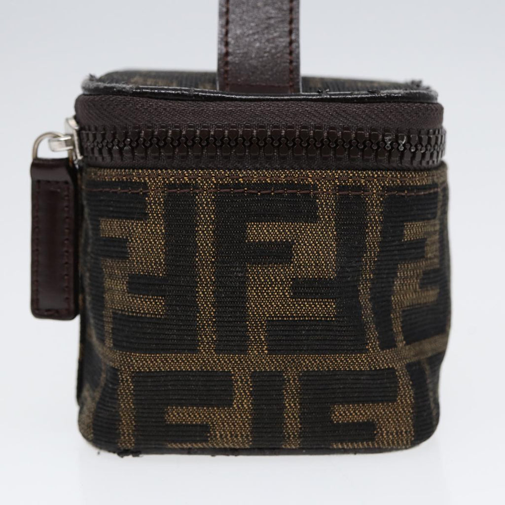 FENDI Zucca Canvas Vanity Hand Bag Brown Black Silver88313