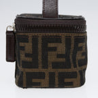 FENDI Zucca Canvas Vanity Hand Bag Brown Black Silver88313