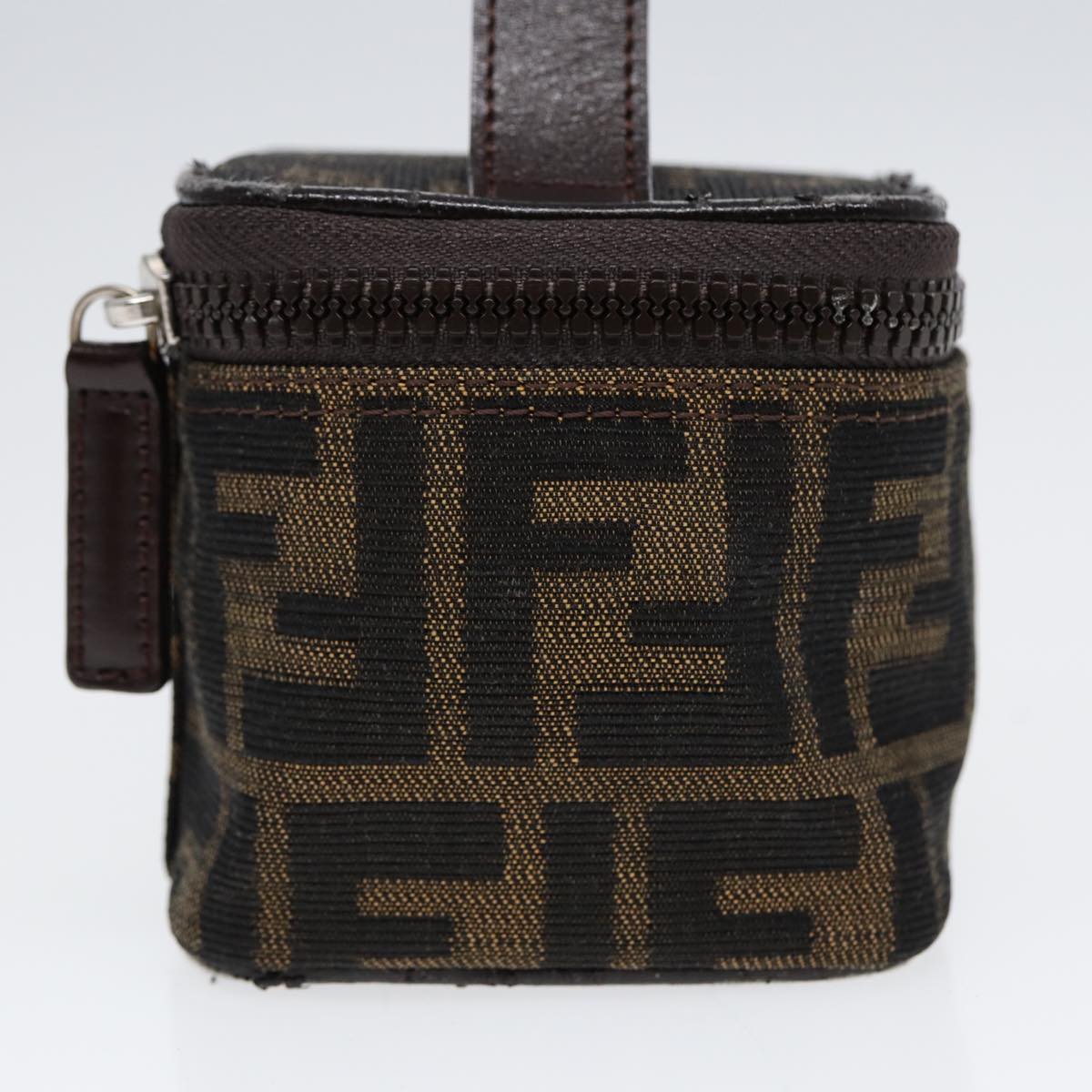 FENDI Zucca Canvas Vanity Hand Bag Brown Black Silver88313