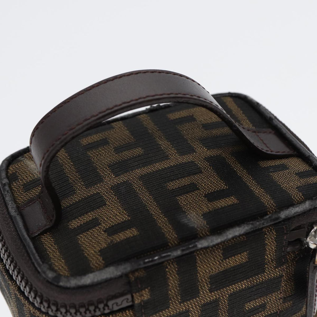 FENDI Zucca Canvas Vanity Hand Bag Brown Black Silver88313