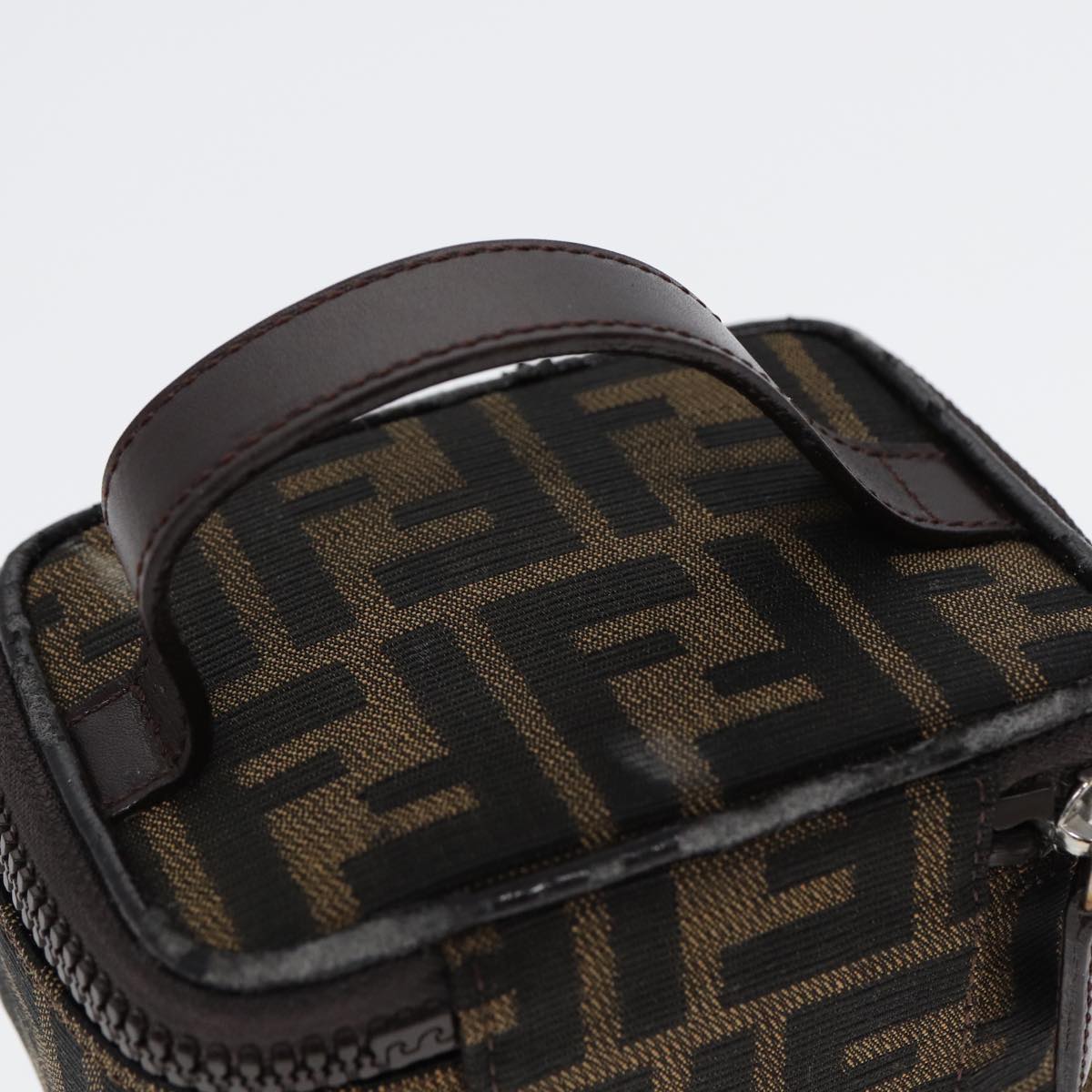 FENDI Zucca Canvas Vanity Hand Bag Brown Black Silver88313