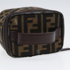 FENDI Zucca Canvas Vanity Hand Bag Brown Black Silver88313