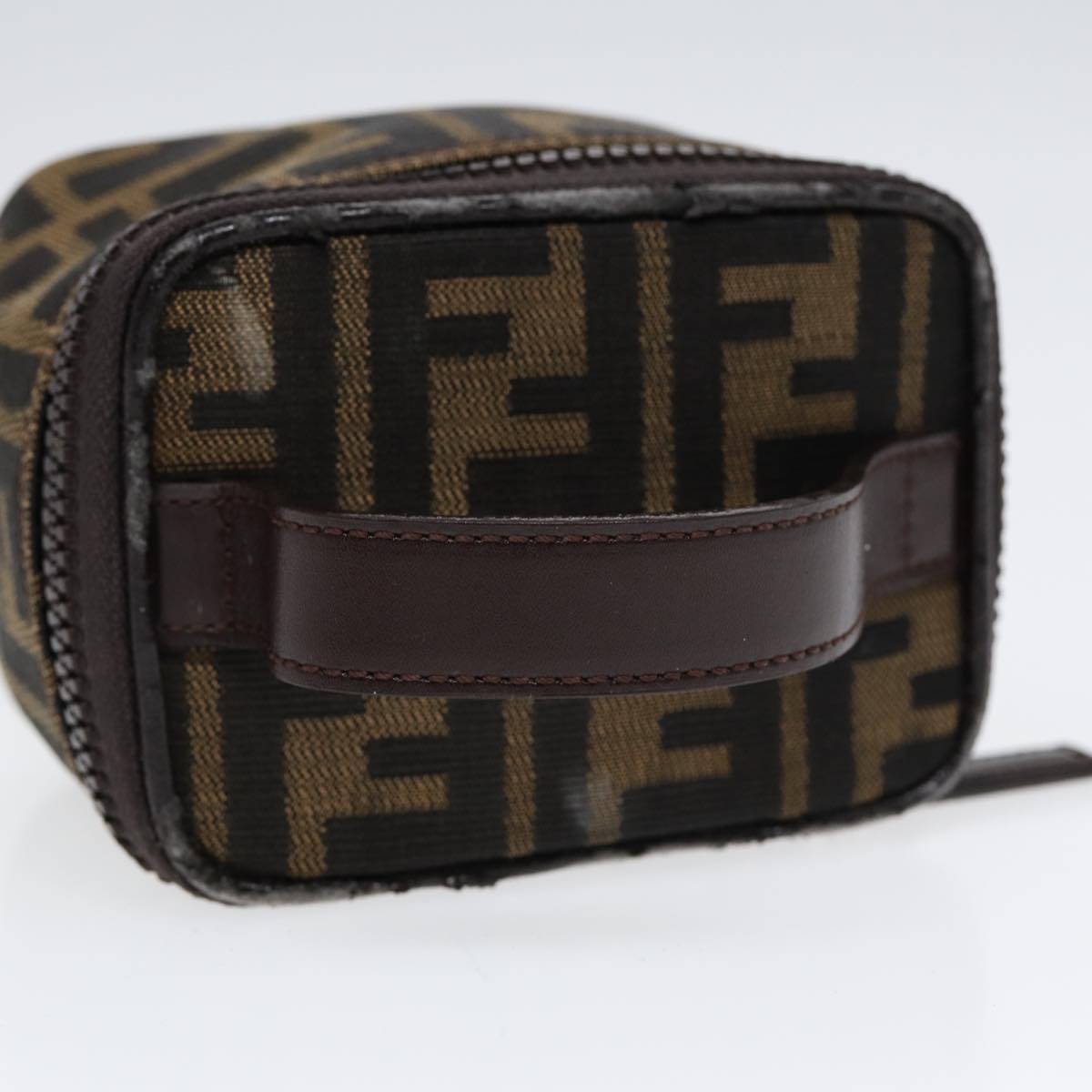 FENDI Zucca Canvas Vanity Hand Bag Brown Black Silver88313