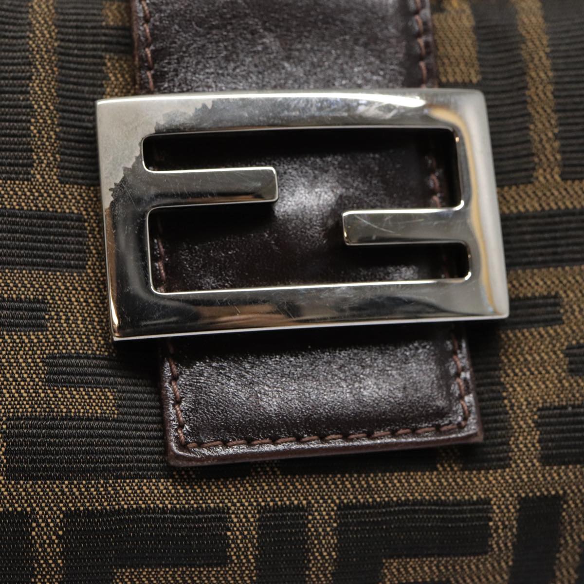 FENDI Zucca Canvas Mamma Baguette Shoulder Bag Brown Black Silver88343