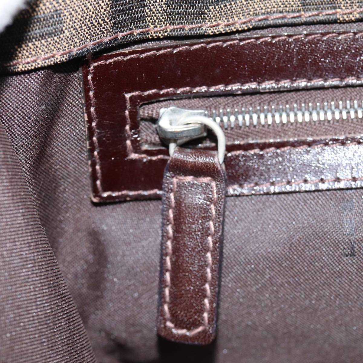 FENDI Zucca Canvas Mamma Baguette Shoulder Bag Brown Black Silver88343