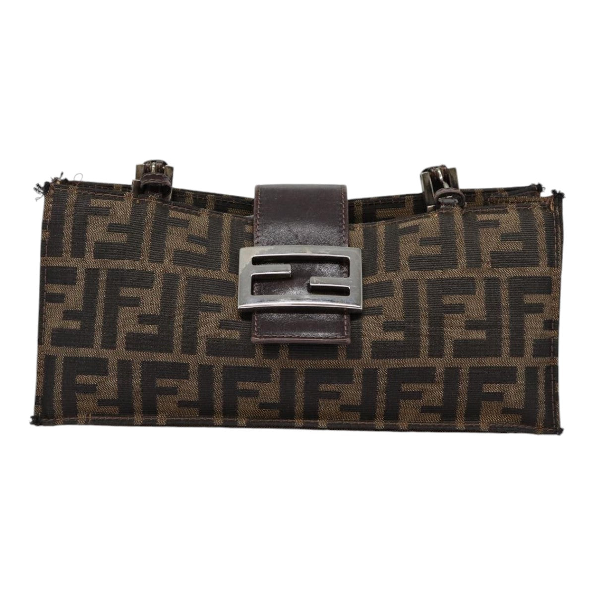FENDI Zucca Canvas Mamma Baguette Shoulder Bag Brown Black Silver88343