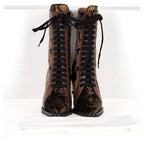 Chloe Rylee Baroque Velvet Lace Up Mid Calf Boots in Multicolor Leather