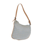 FENDI Zucchino Canvas Shoulder Bag Light Blue Silver88411