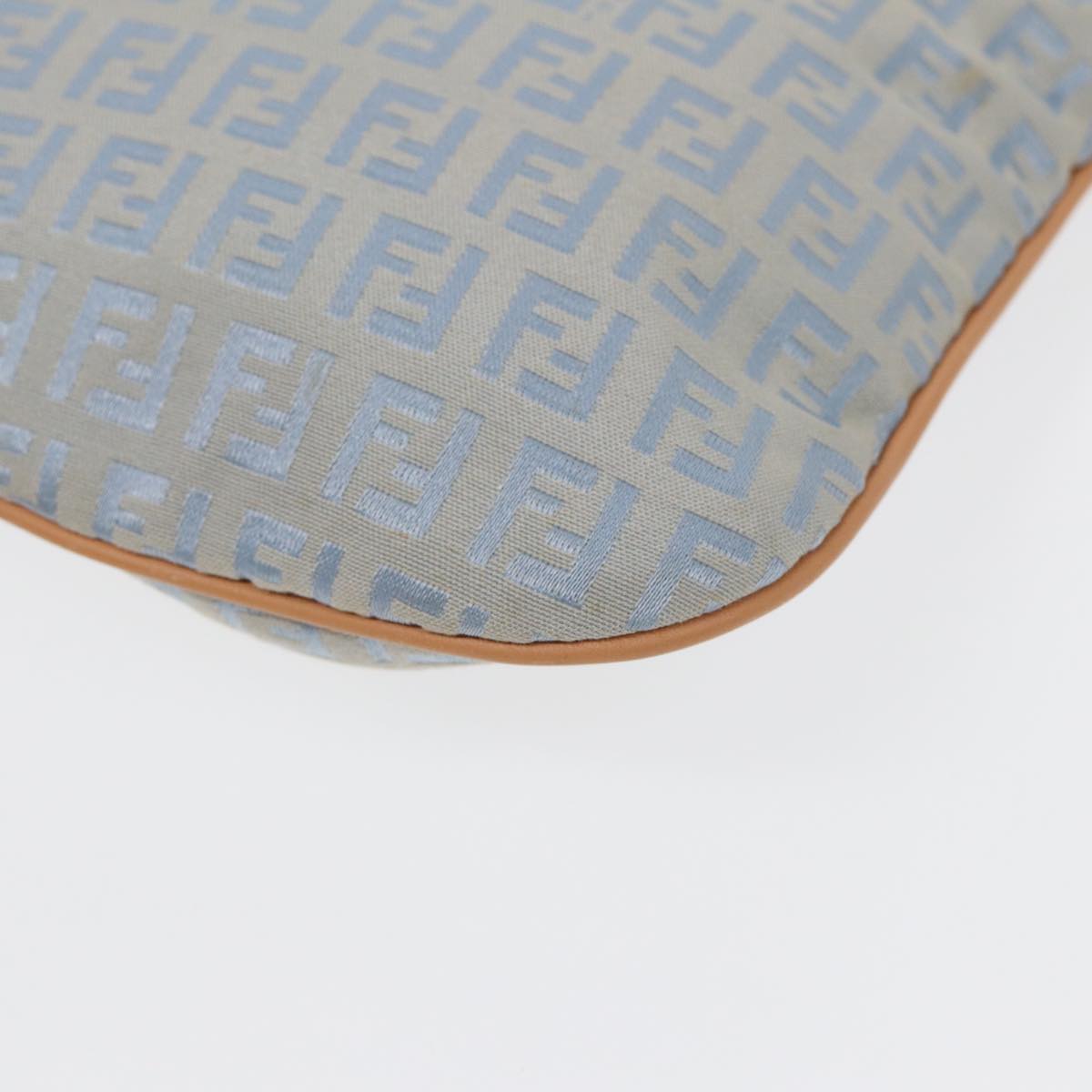 FENDI Zucchino Canvas Shoulder Bag Light Blue Silver88411