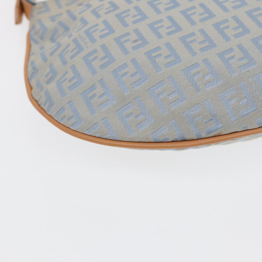 FENDI Zucchino Canvas Shoulder Bag Light Blue Silver88411