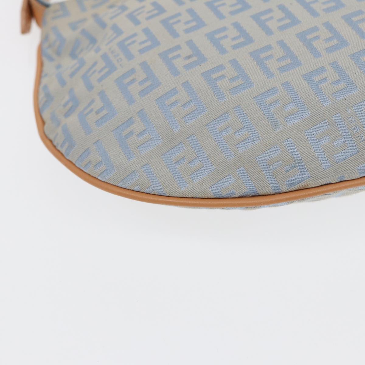 FENDI Zucchino Canvas Shoulder Bag Light Blue Silver88411