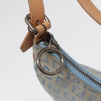 FENDI Zucchino Canvas Shoulder Bag Light Blue Silver88411
