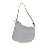 FENDI Zucchino Canvas Shoulder Bag Light Blue Silver88411
