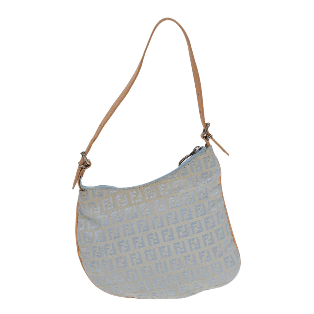 FENDI Zucchino Canvas Shoulder Bag Light Blue Silver88411