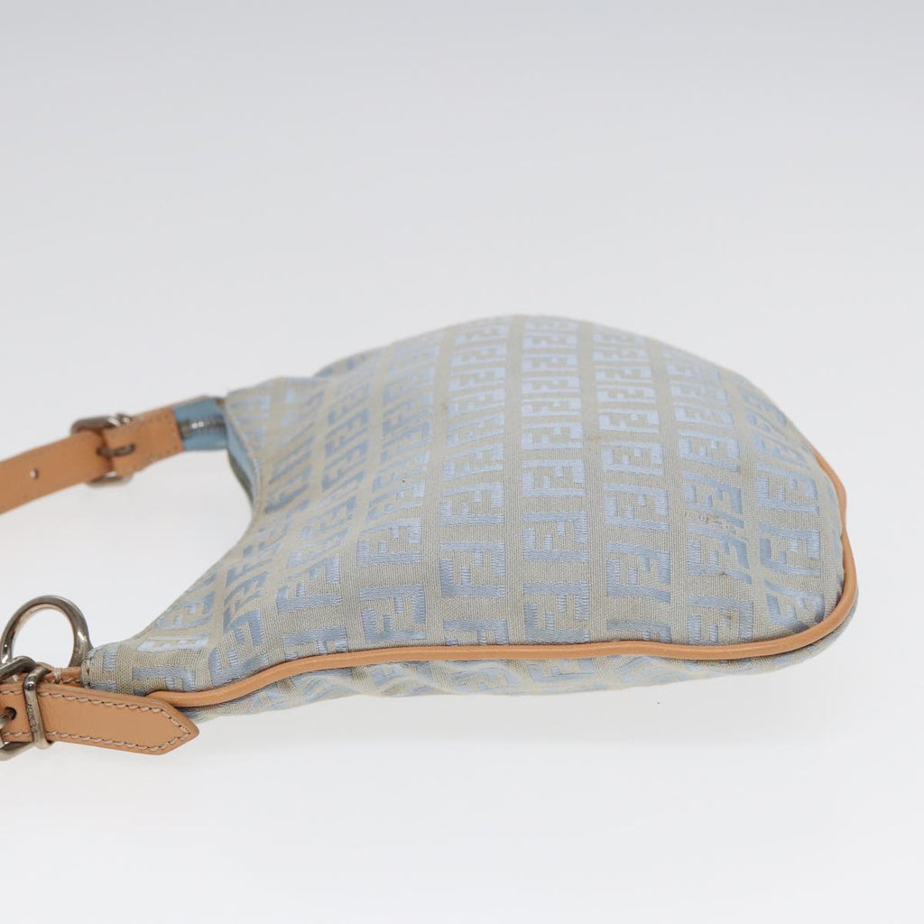 FENDI Zucchino Canvas Shoulder Bag Light Blue Silver88411