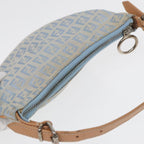 FENDI Zucchino Canvas Shoulder Bag Light Blue Silver88411