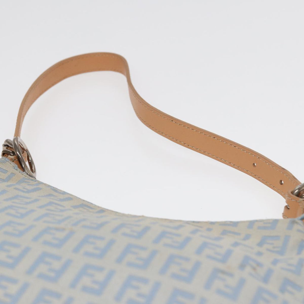 FENDI Zucchino Canvas Shoulder Bag Light Blue Silver88411