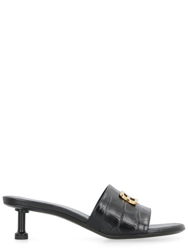 Balenciaga Crocodile Print Leather Groupie Sandal Heels Black