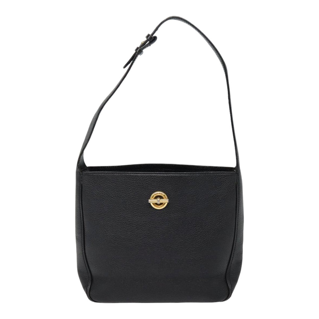 CELINE Shoulder Bag Leather Black Gold Auth 88491