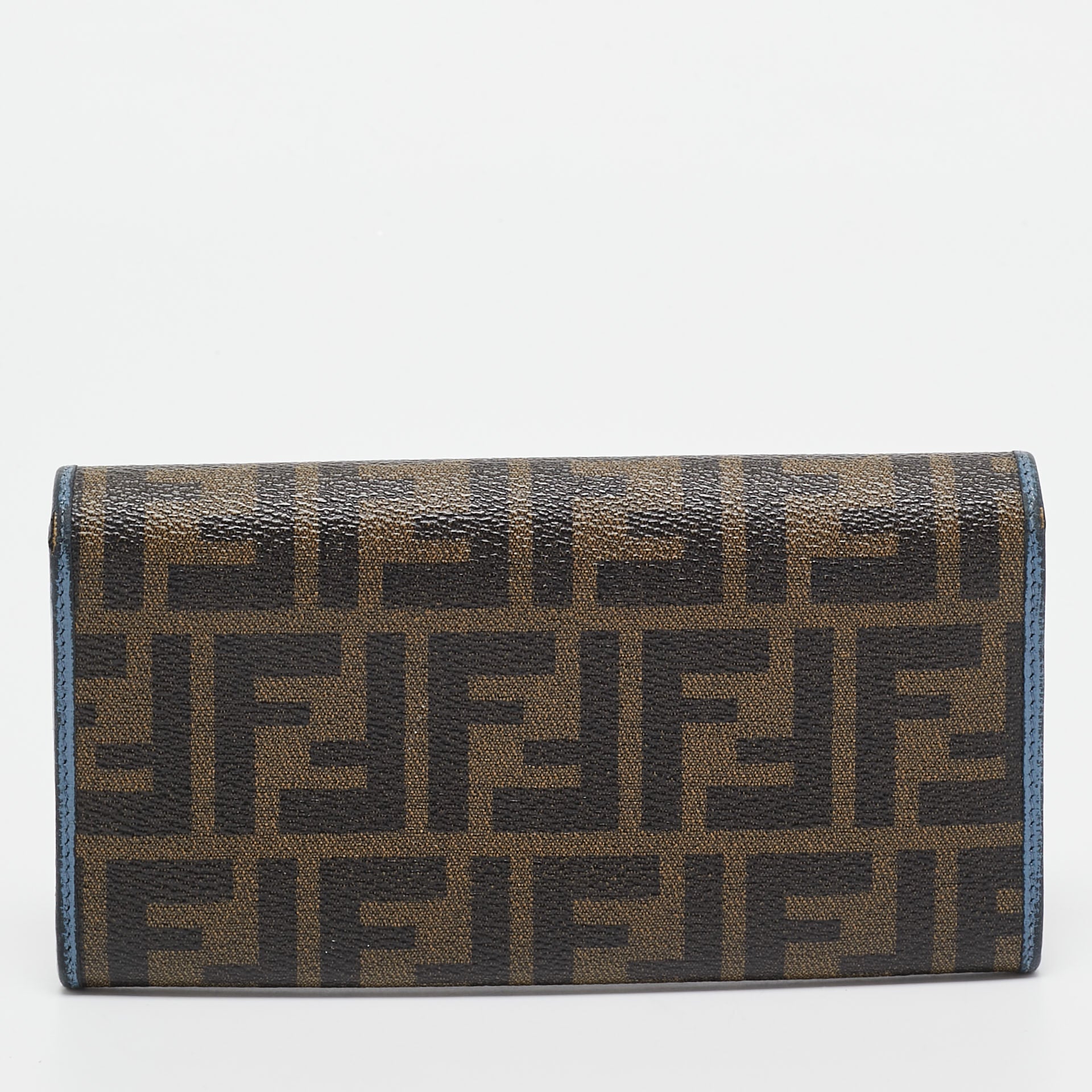 Fendi Brown/blue Zucca Coated Canvas And Leather Flap Continental Wallet